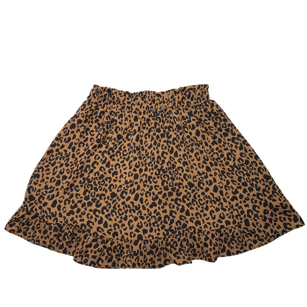 Sienna Sky Womens Leopard Print Mini Skirt Tan Black‎ Ruffle Hem Medium 02CS140